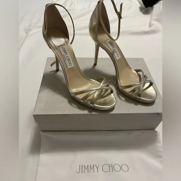 Jimmy Choo size EU39 gold 100mm strap sandals - Picture 2 of 4